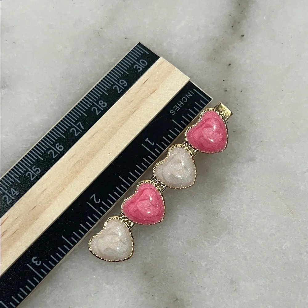 Gold Heart Pearl & Pink Accent Hair Clip Trio